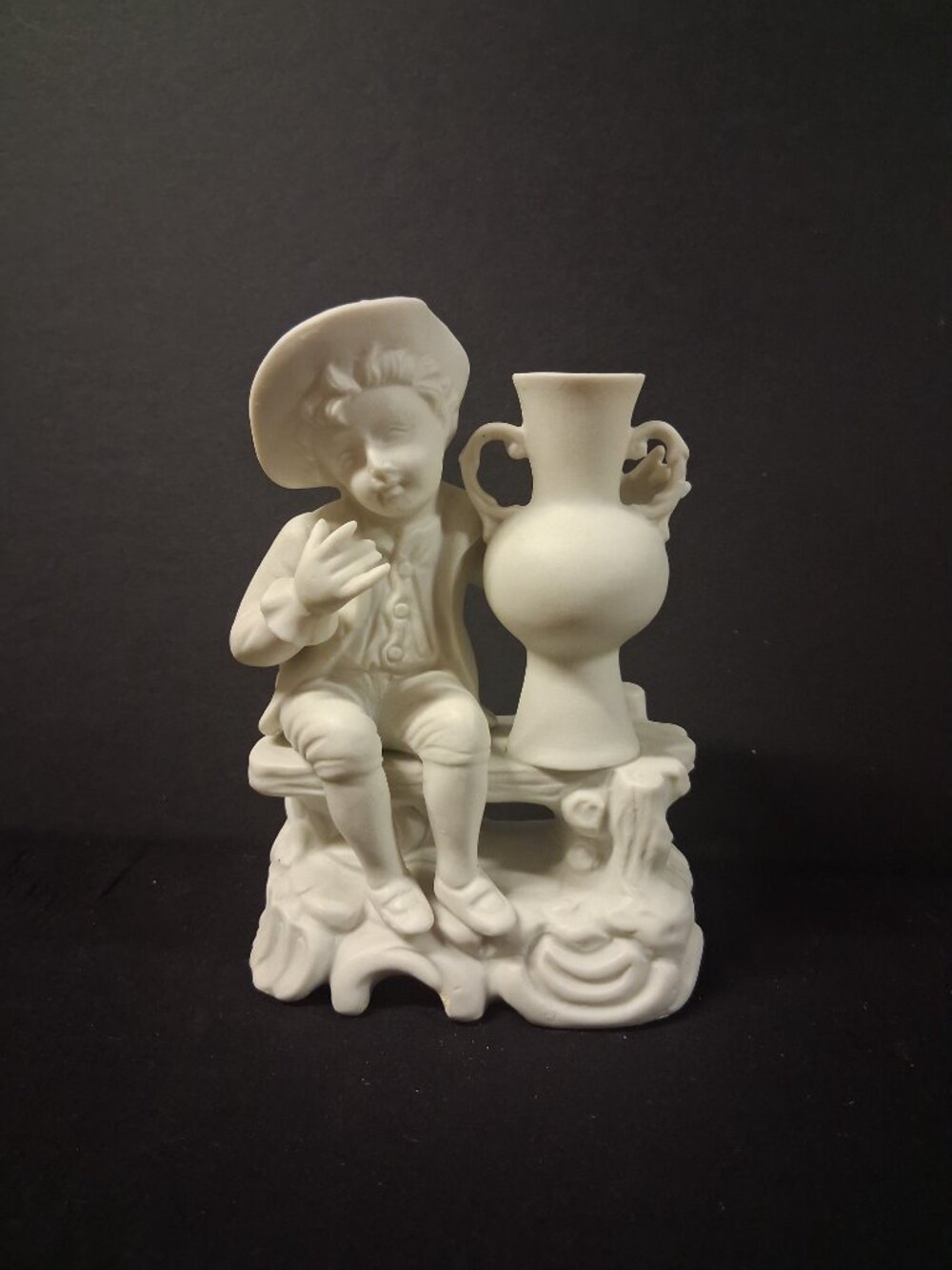 Vintage White Bisque Porcelain Boy with Vase Figurine Bud Vase